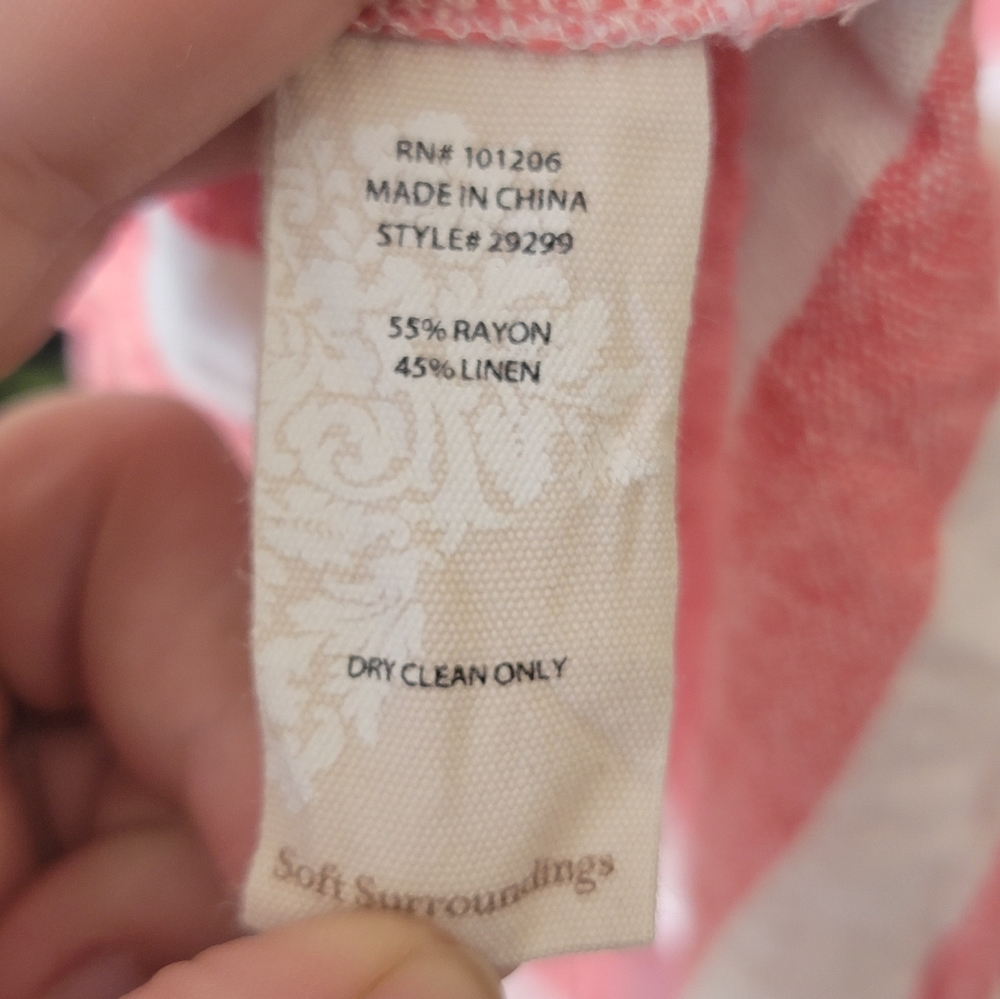 Soft Surroundings Top M Striped Sunset Tunic Red/White Cold Shoulder Linen Blend - Picture 3 of 6
